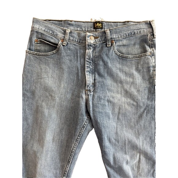2x Vintage Lee Jeans Light Wash Blue Denim Mens 34x34 Straight Regular Fit - Picture 9 of 13